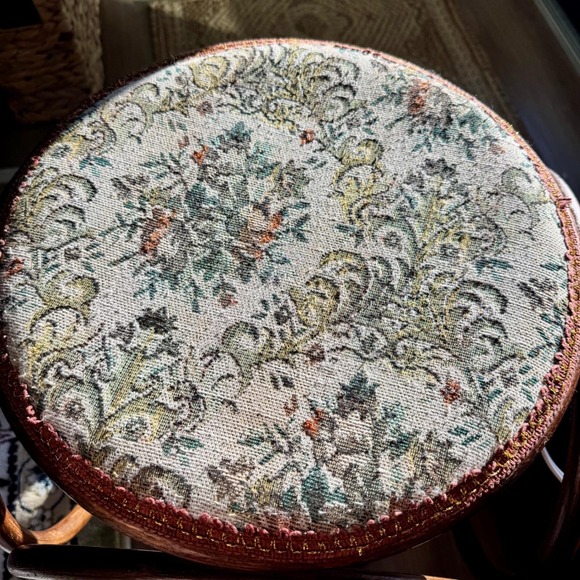 Vtg Thonet Style Bentwood Stool Upholstery Seat Grandmillennial Boho MCM Ottoman - Picture 6 of 11